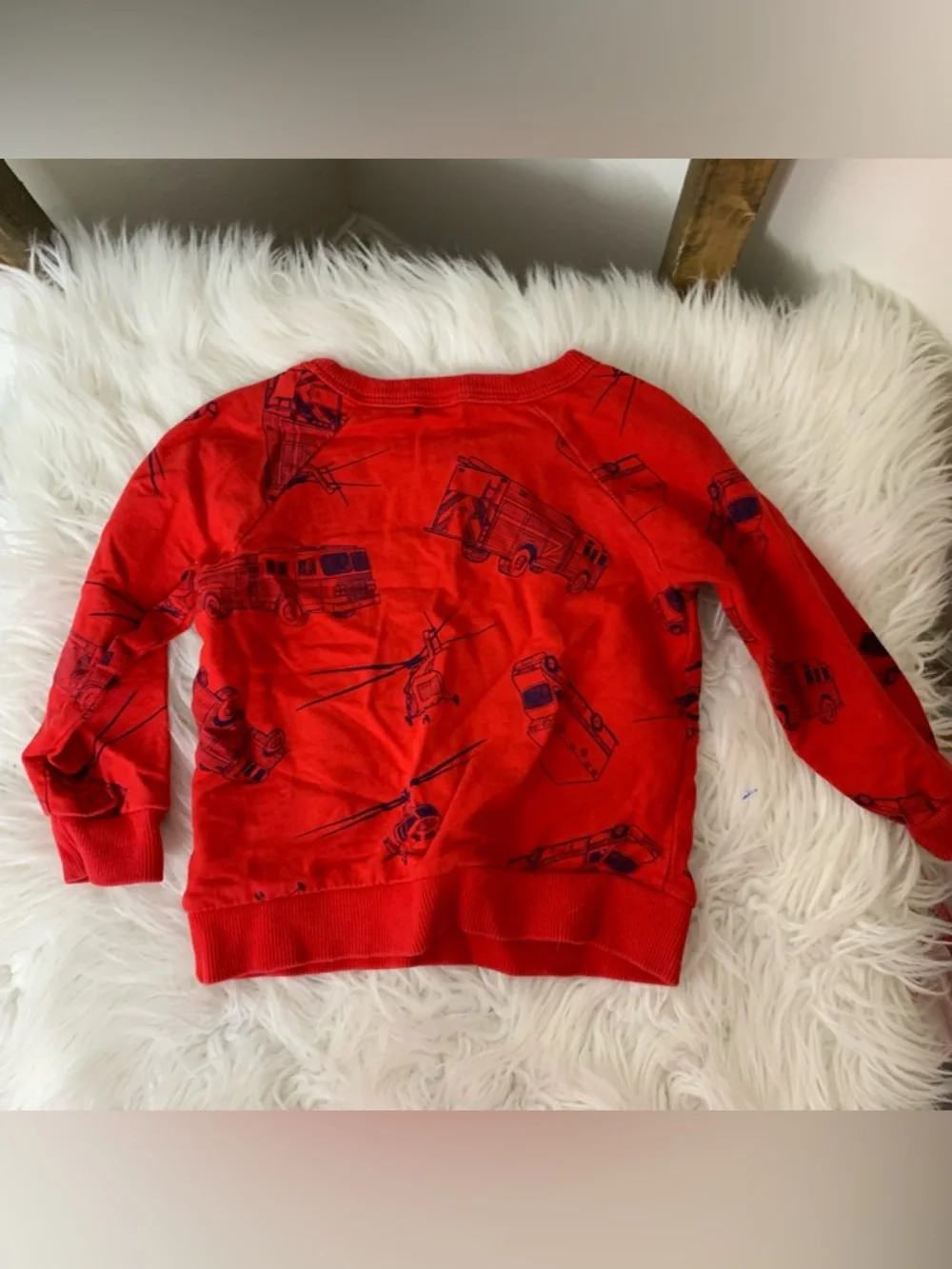 Carters Red Kids Sweatshirt with Vehicle Print Size 3T
